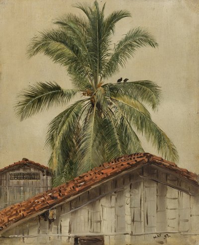 Palmbomen en daken, Ecuador door Frederic Edwin Church